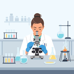 Scientist working with microscope in laboratory, conducting research, science, healthcare
