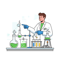 Scientist Conducting Chemical Experiment in Laboratory with Bubbling Flasks and Test Tubes