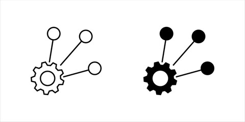 Minimal line icon set. of a gear connected to multiple nodes, symbolizing workflow integration, business process automation, and system connectivity.