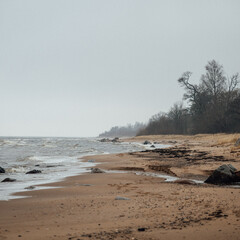 Rugged Baltic Sea coastline with rocks 