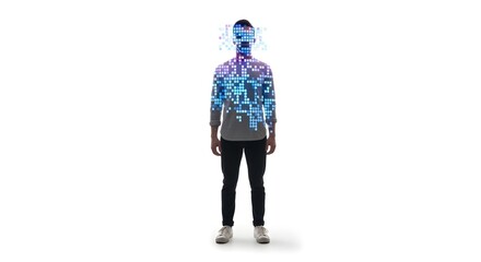 Man with Digital Pixelation Effect on White