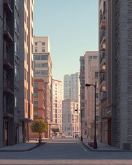 Tranquil urban street with modern architecture at sunrise