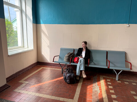 Young woman at the train station