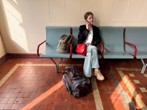 Young woman at the train station