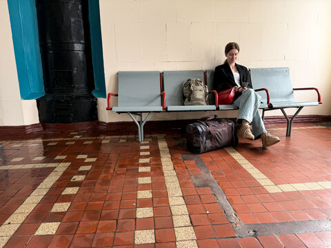 Young woman at the train station