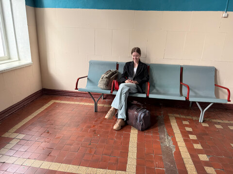 Young woman at the train station