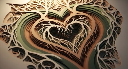 Abstract Tree Root Heart Layered Paper Cut Design