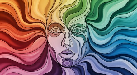 Rainbow Face Abstract Art Illustration