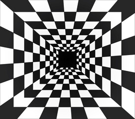 Naklejka premium Black and white abstract geometric checkerboard background with racing flag perspective pattern