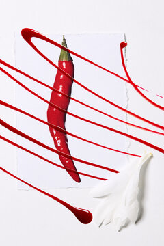 red chili pepper print with red nail polish drops