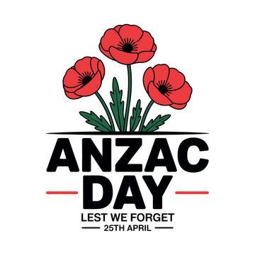 Anzac Day logo with red poppies and commemorative text