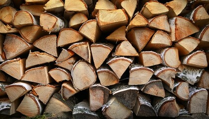 A Stack Of Birch Firewood Close Up