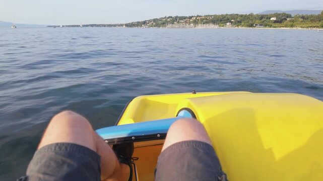 First person view of a pedalo on Lake Geneva