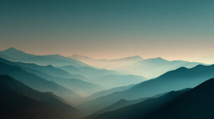 Fototapeta premium Minimalist foggy mountain landscape with layers and empty sky copy space, luxury studio aesthetic