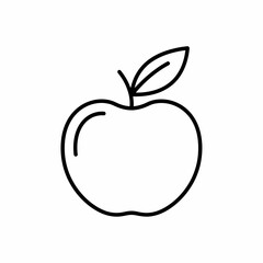 A simple line drawing of a delicious apple with a leaf. The minimalist artwork emphasizes the shape and form of the fruit