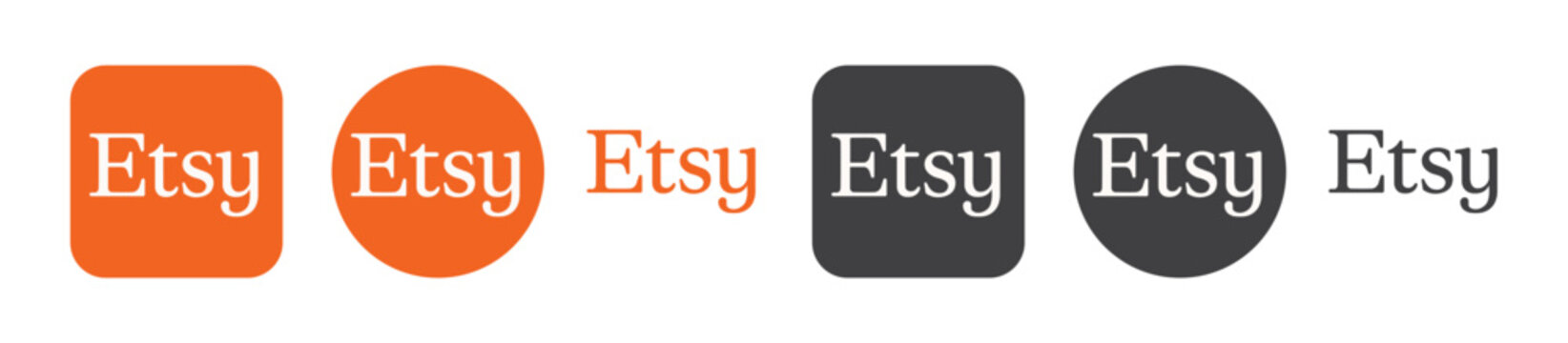 Etsy Logo and Wordmark Variations in Square and Circle Shapes on Transparent Background, Editorial Use Only