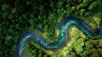 Fototapeta premium Aerial View of River Through Forest