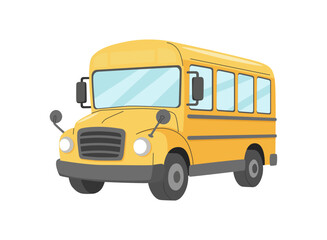 Cute yellow school bus cartoon vector illustration. Bright educational transport icon for kids, back to school concept