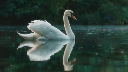 Elegant Swan Floating on Calm Lake