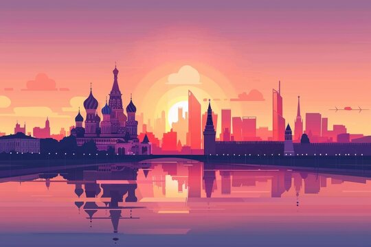 Postcard with landscape of Moscow, Russia