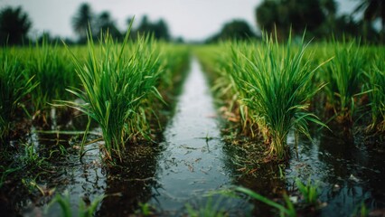 Lush Rice Paddy Field Landscape