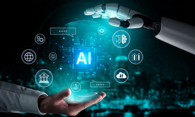 AI-powered central processing system shows insight, logic, data flow and platform intelligence in connected digital network. Corpus