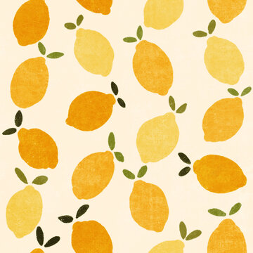 Scattered yellow lemons repeat pattern