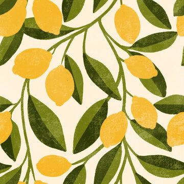 Trailing lemon fruit seamless repeat pattern