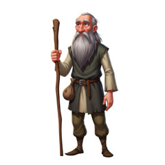 Obraz premium Old wise man with walking stick