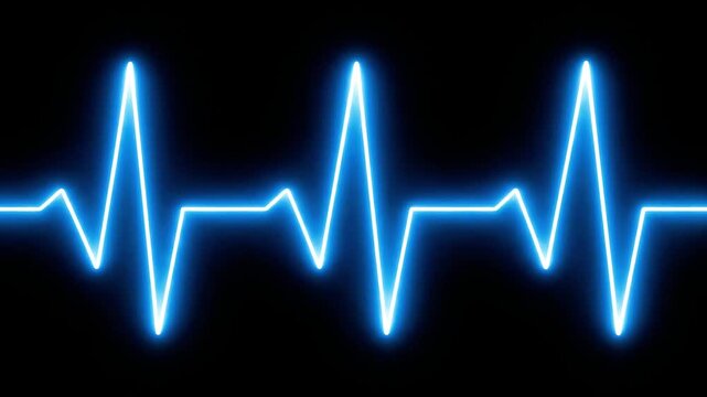 A blue electrocardiogram reading on a black background