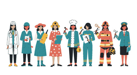 Obraz premium Diverse professional women in various occupations and uniforms standing together