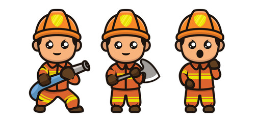 Set of cute firefighter mascot designs.