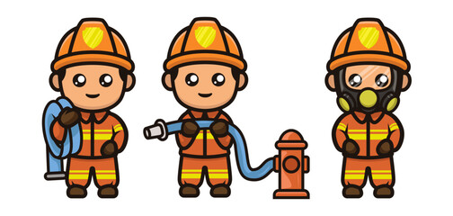 Set of cute firefighter mascot designs.