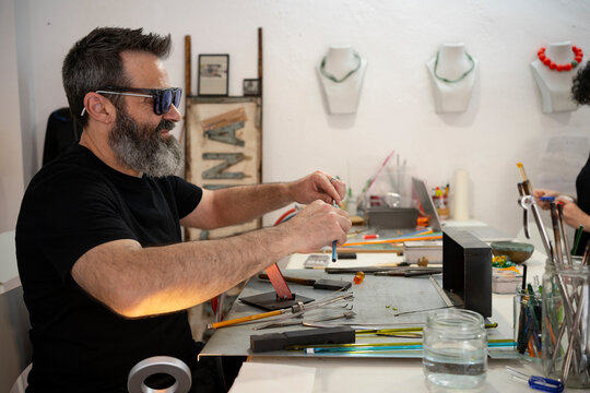 Jeweler working on his workshop