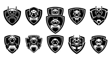 Shield and Robot Mascot Logo Vector Illustration | Futuristic Esports Team Emblem | Tech Guardian Badge Design