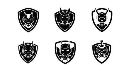 Obraz premium Shield and Robot Mascot Logo Vector Illustration | Futuristic Esports Team Emblem | Tech Guardian Badge Design