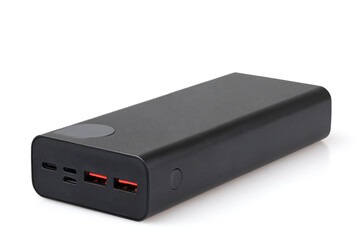 Large capacity metal power bank isolated on white background.