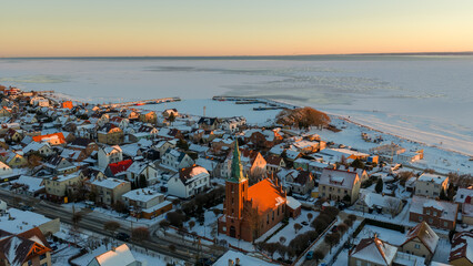 Church in Kuźnica. Winter scenery. Hel Peninsula.