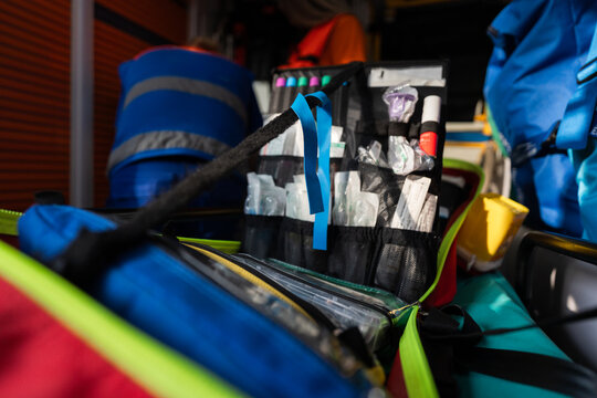 emergency backpack in an ambulance