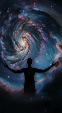 illustration of human and cosmic silhouettes 