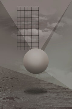 Surrealistic composition with a sphere