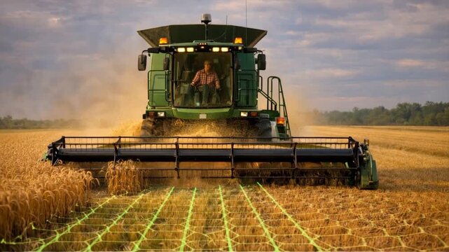 Smart farming concept during grain harvest