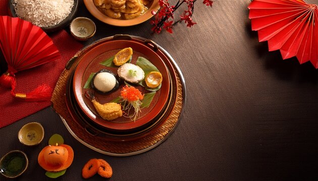 Celebracion Del Ano Nuevo Lunar En Un Ambiente Elegante Con Comida Tipica Y Decoracion