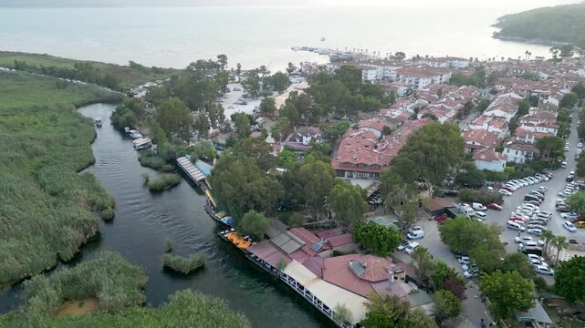 Aerial View of Akyaka Beach and Pier - Mugla Turkey 