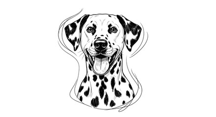 Cheerful dalmatian dog head illustration in black and white ink sketch style
