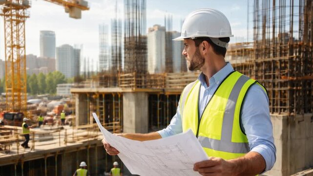 Blueprint review on a large construction site