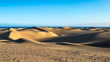 Romantic sunset at Maspalomas sand dunes 