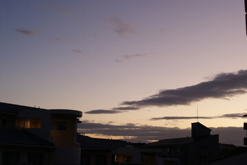 紫色の空に際立つシルエットの輪郭