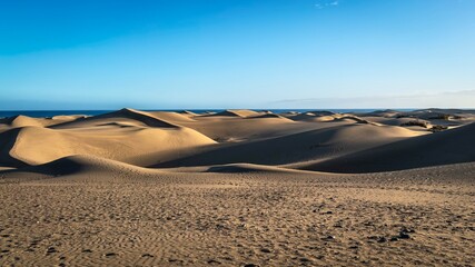 Romantic sunset at Maspalomas sand dunes 