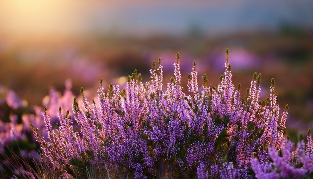 Blooming Heather In Moorland Floral Background